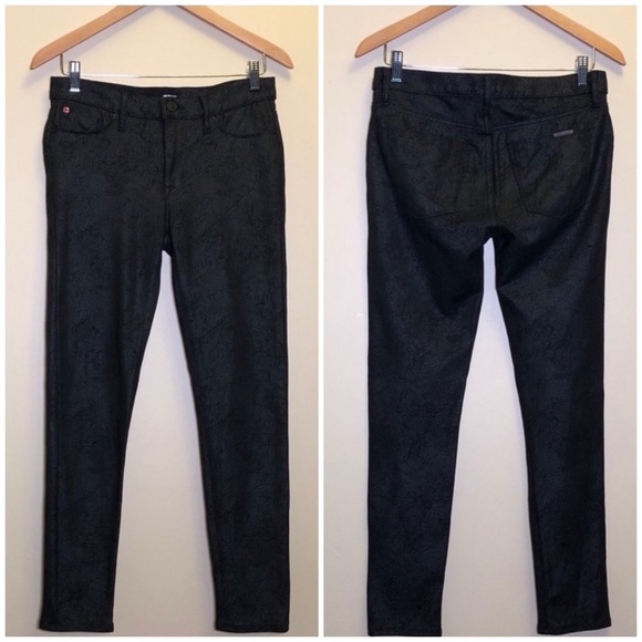 Hudson black crackle Nico Super Skinny pants Bikercore Coated denim Size 28 - Picture 4 of 8